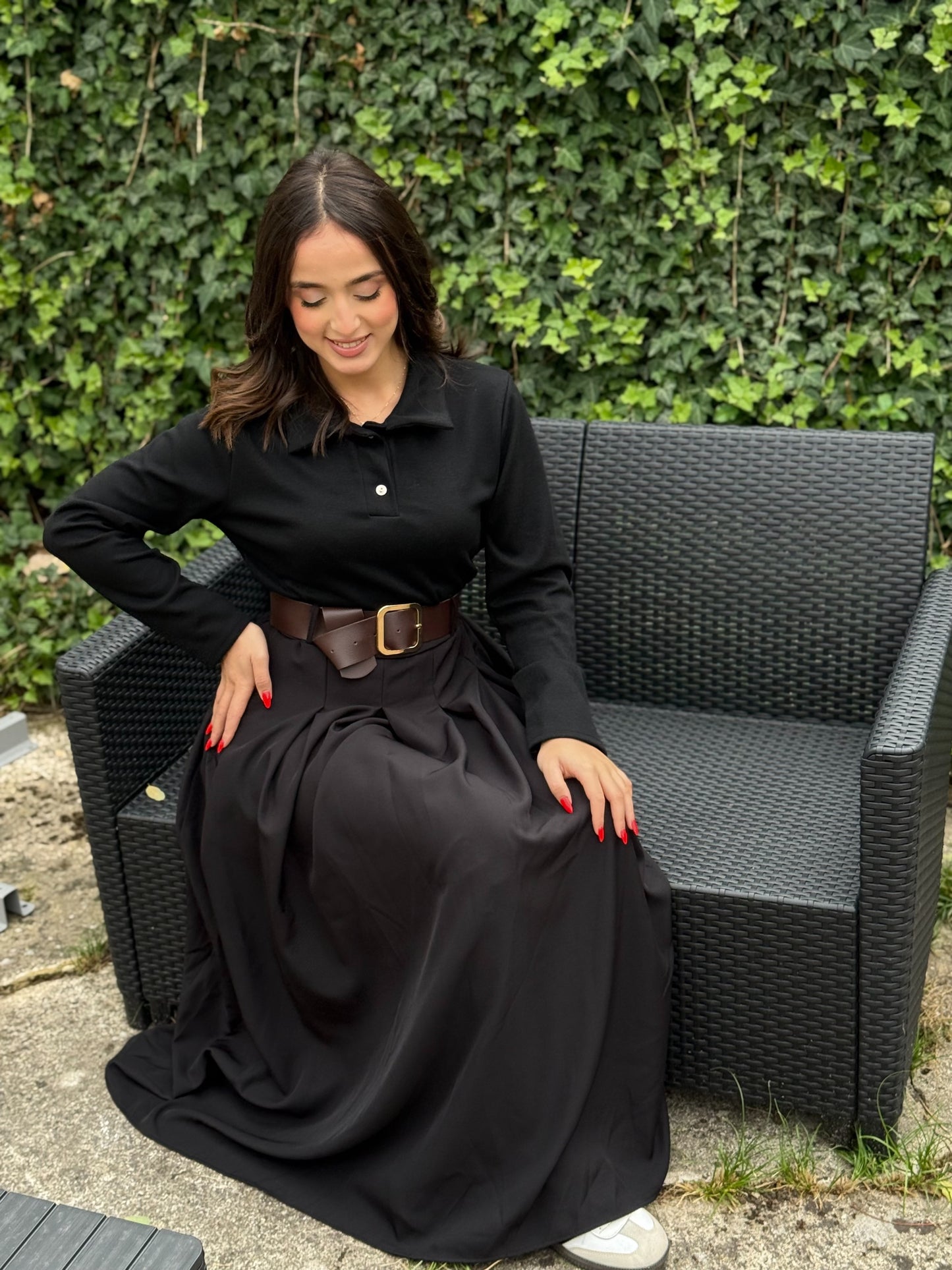 Robe bi-matière à ceinture