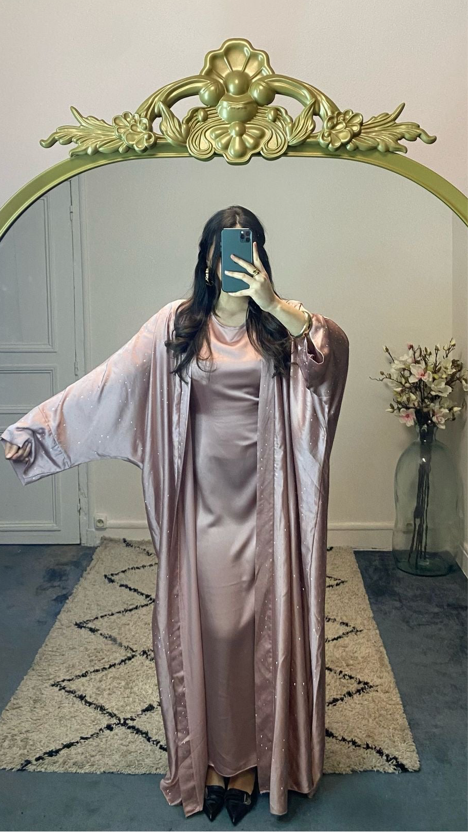 Abaya à strass deux pièces