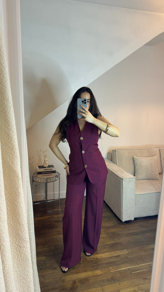 Ensemble blazer sans manches à boutons