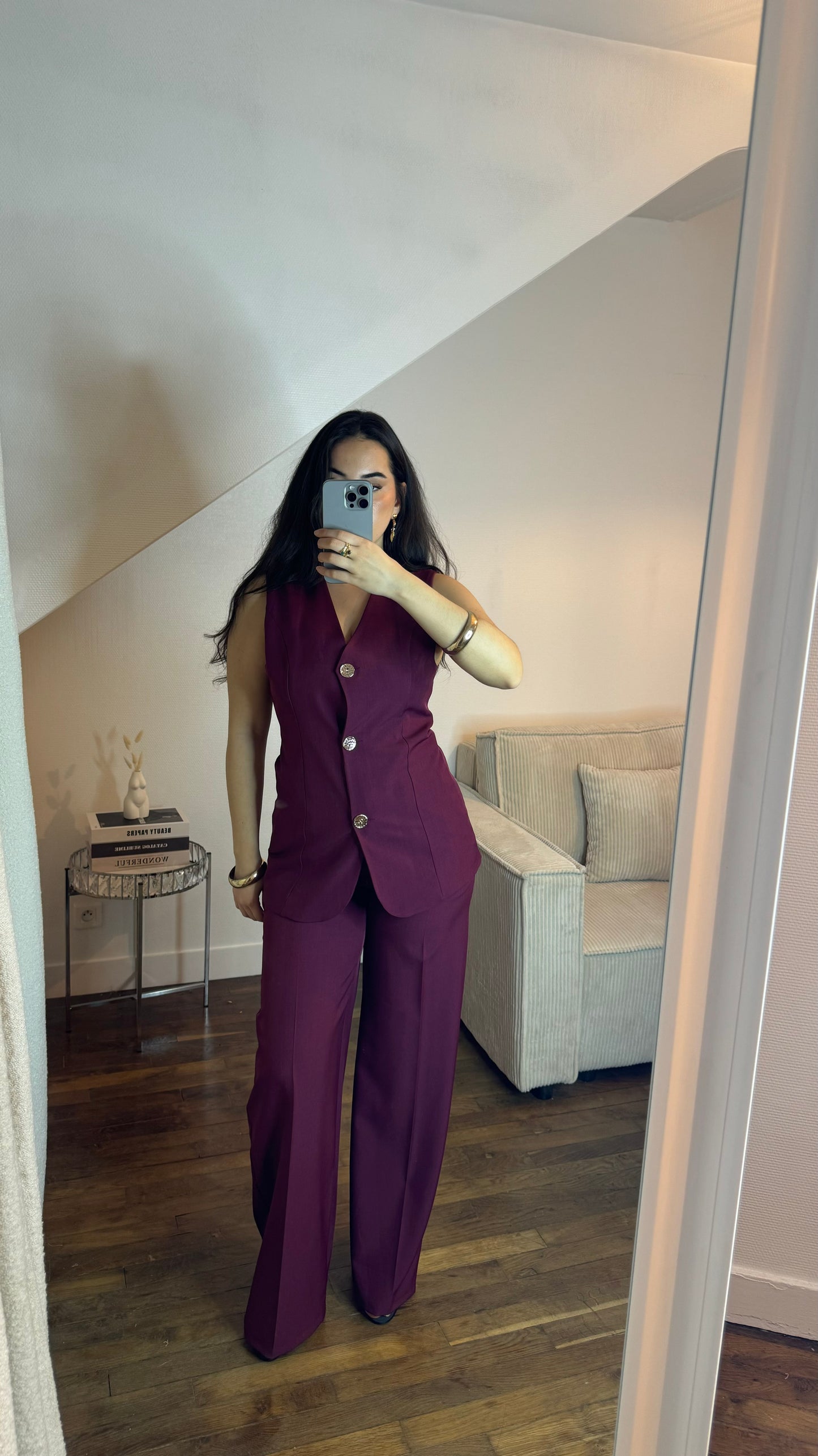 Ensemble blazer sans manches à boutons