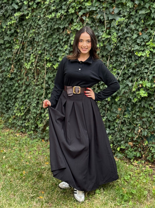 Robe bi-matière à ceinture