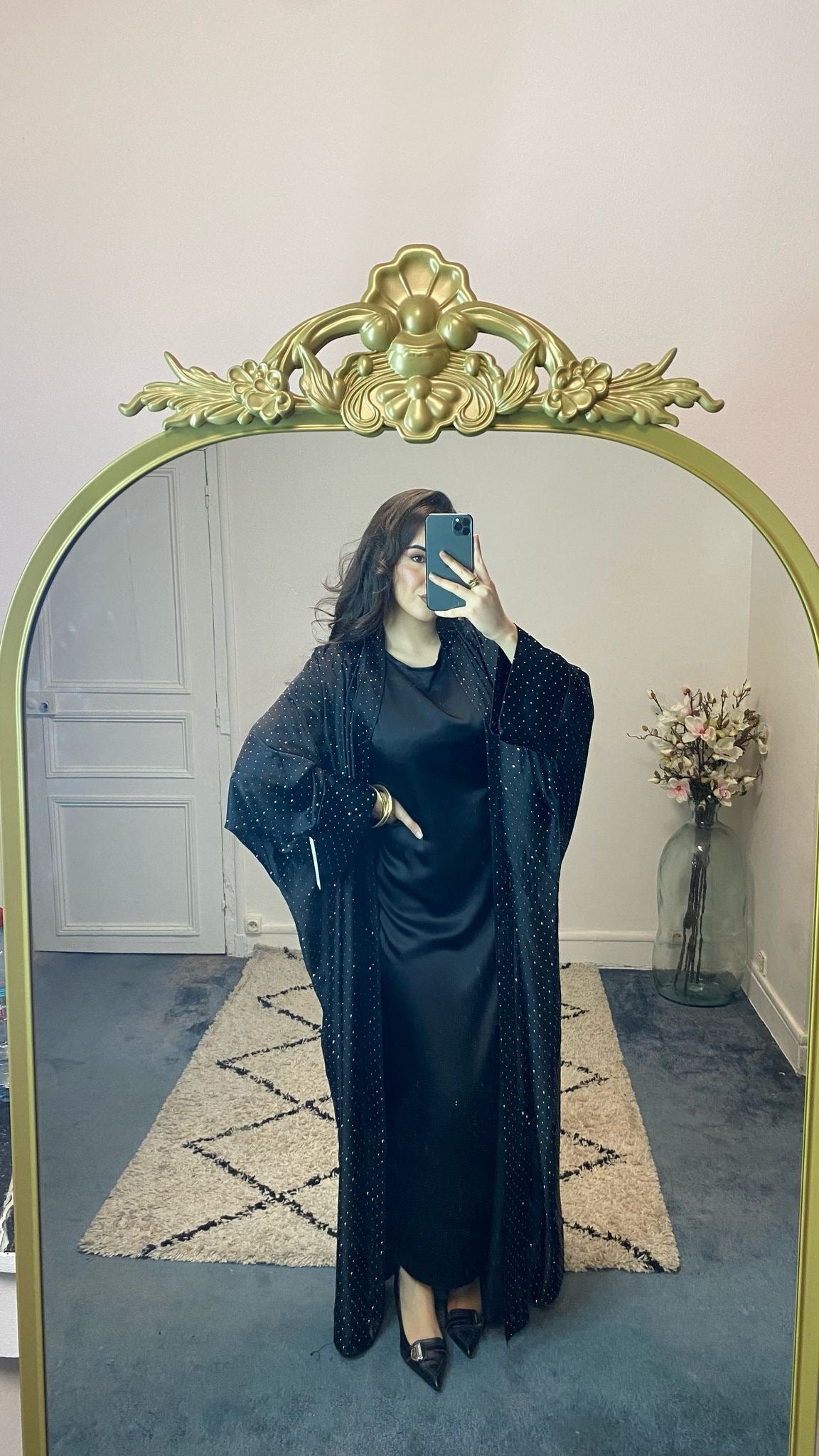 Abaya à strass deux pièces