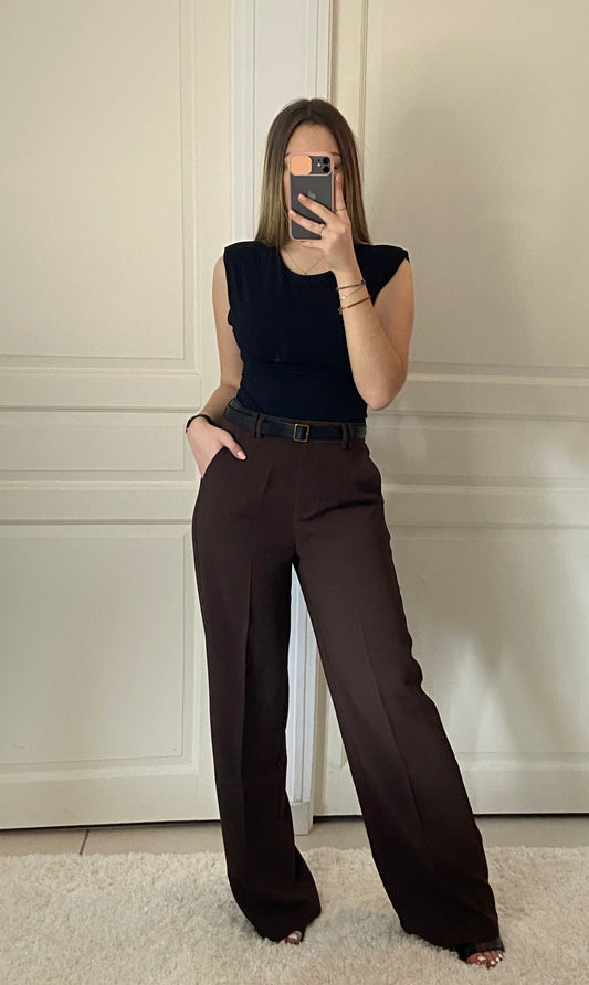 Pantalon marron à ceinture